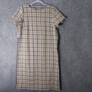 J. Jill Dress Medium Tall Brown‎ Gray Plaid Modal Casual Short Sleeve Everyday